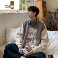 YANXU绒卫衣男款设计感小众无帽上衣美式古着vintage圆领外套