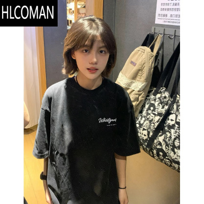HLCOMAN白色t恤短袖男女夏2025新款潮流美式高街宽松百搭情侣半袖