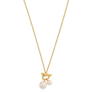 Salvatore Ferragamo优雅珍珠吊坠项链 女士调节链长精致配饰 经典魅力 金色