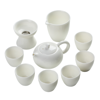 苏氏陶瓷中国白白玉瓷功夫茶具茶壶茶杯套装象牙白一壶八杯套装
