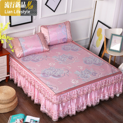 浪漫韩式蕾丝床裙款冰丝凉席三件套可机洗空调席子夏季床罩1.8m床 三维工匠凉席/凉枕