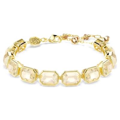 Swarovski金 tone 镶嵌琥珀晶石可调节手链女性多彩日常休闲配饰