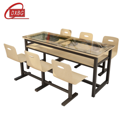 DXBG餐桌6人学校食堂小吃店快餐桌椅饭堂钢化玻璃桌1800*600*750