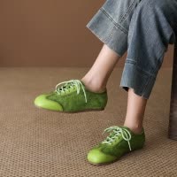 头层牛皮单鞋女2026春季新款绒皮系带平底复古圆头软底百搭豆豆鞋