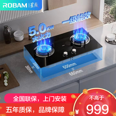 老板ROBAM[星辰系列] 燃气灶 5.0kW单灶具双眼灶 燃气灶台嵌入式 天然气灶JZT-20B1A (天然气)