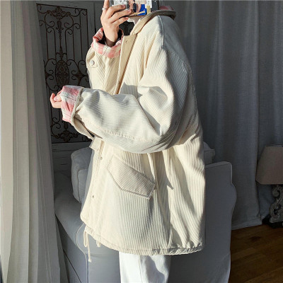 HongZun旋律风车灯芯绒棉衣男冬季潮流韩版宽松格子翻领外套青年港风棉服棉衣