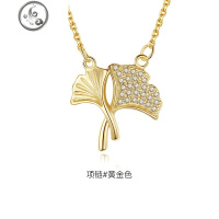 银杏落叶项链女纯银潮网红彩金锁骨链文艺清新叶子吊坠生日 JiMi