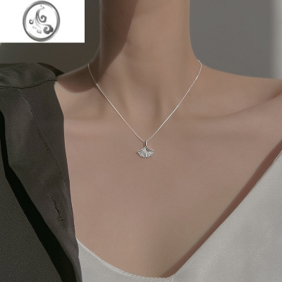 JiMi925银银银杏叶项链女2023年新款轻奢小众高级设计感颈链吊坠