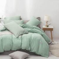美帮汇家纺水洗棉四件套全棉全棉北欧简约套件茵梦湖水蓝Y