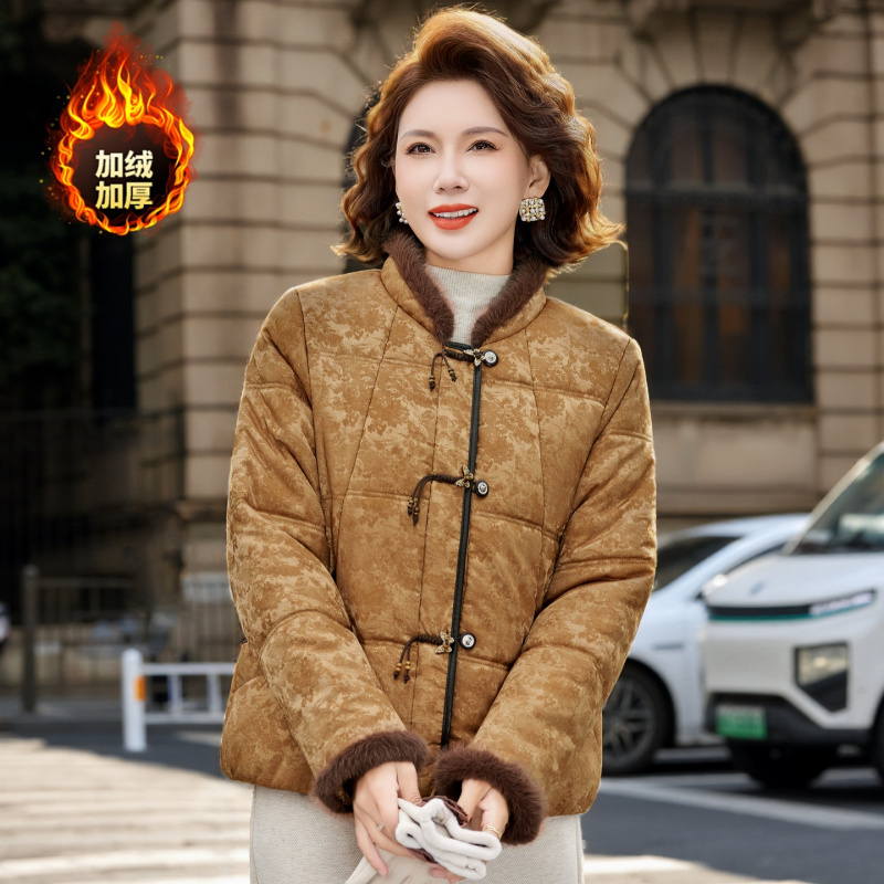 短款妈妈中老年女士休闲棉衣女加厚保暖加绒棉服40-60岁中年国风