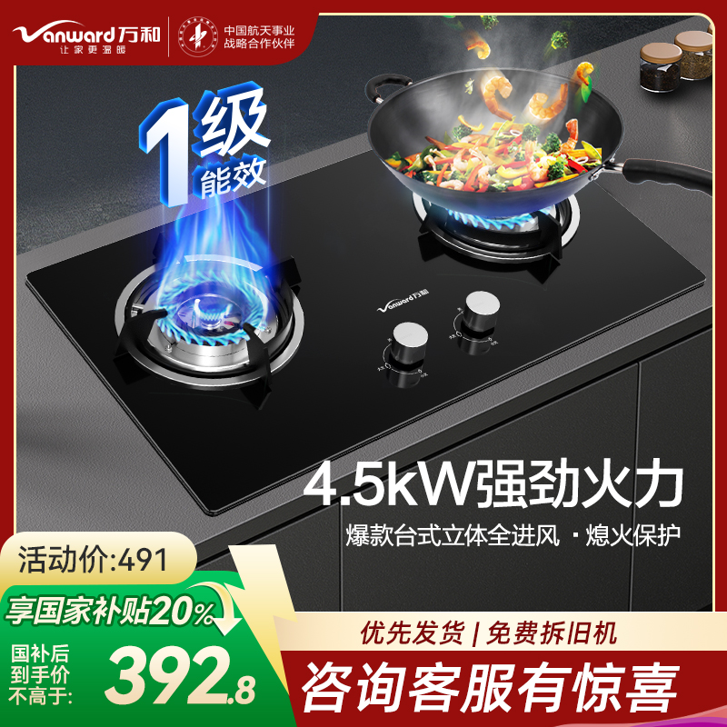 万和(Vanward) 一级能效 燃气灶液化气灶具 煤气灶双眼灶 台式灶具嵌入式灶两用 燃气炉具自营 JZY-B3L20