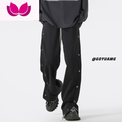 七斓排扣裤子男春季设计感小众阔腿运动裤高街潮牌直筒宽松休闲长裤潮