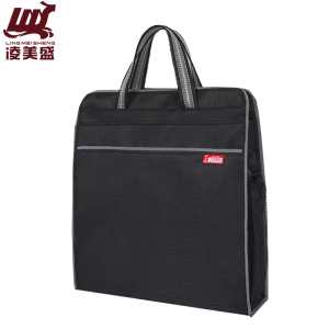 凌美盛 树皮纹竖款手提文件袋 双侧带网兜定制 909-1黑色/个