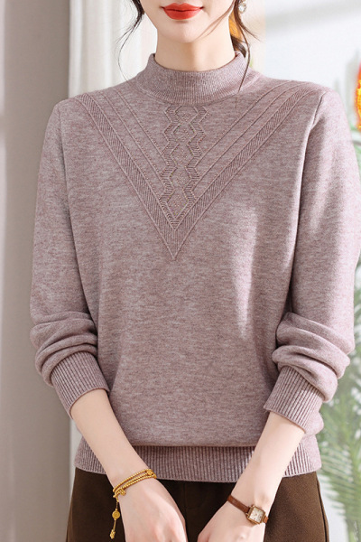 年女装新款针织衫洋气妈妈装中老年人衣服中领加绒保暖冬小衫