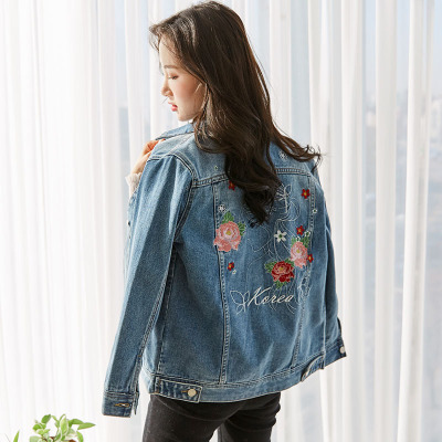刺绣牛仔外套女韩版2018春装新款纯棉宽松长袖绣花牛仔衣短外套CYLLSD