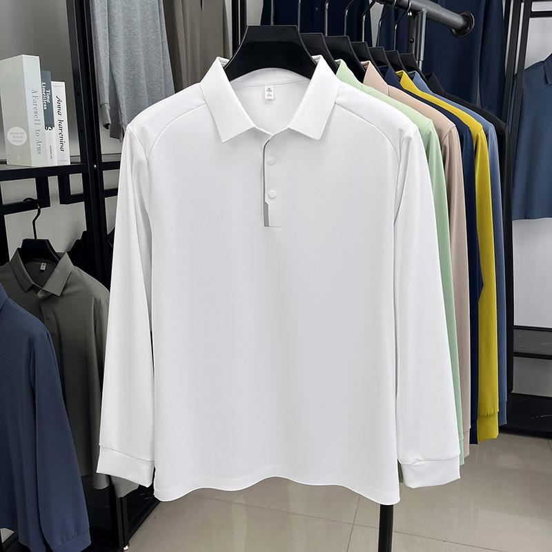 锦氨无痕7A长袖T恤男秋季纯色商务翻领男士polo衫