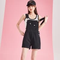 [2.5折价107.3元叠加优惠券]唐狮休闲短裤女宽松背带裤夏季新款黑色阔腿短裤小众设计DK