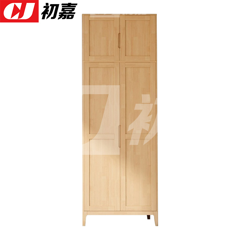 初嘉(CJ) 简约实木衣柜对开双门收纳柜加顶柜