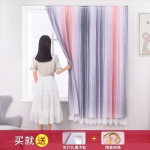 美帮汇免打孔安装小窗帘魔术贴自粘简易全遮光布短帘遮阳出租房2021新款