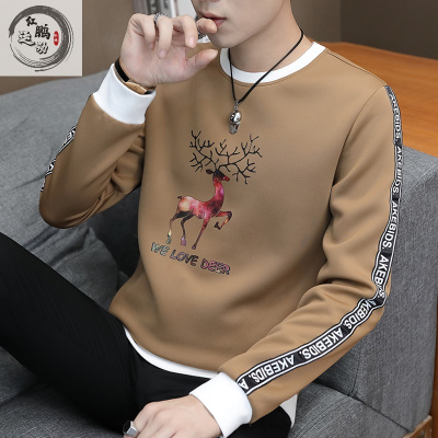 专注品质-新款男士长袖T恤秋装上衣服青年外套潮流卫衣宽松秋衣打底衫运动T恤瑞希罗
