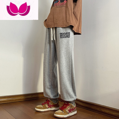 七斓美式高街裤子男士夏季薄款潮牌痞帅宽松灰色束脚卫裤运动休闲长裤