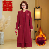 喜婆婆婚宴装新款加绒加厚结婚礼服中老年妈妈冬装连衣裙套装
