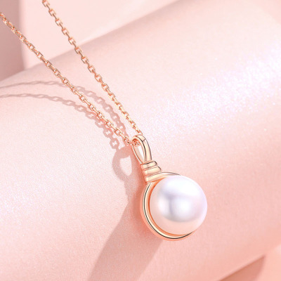 佰色传情纯银项链淡水珍珠吊坠女小众锁骨链森系网红简约气质玫瑰金