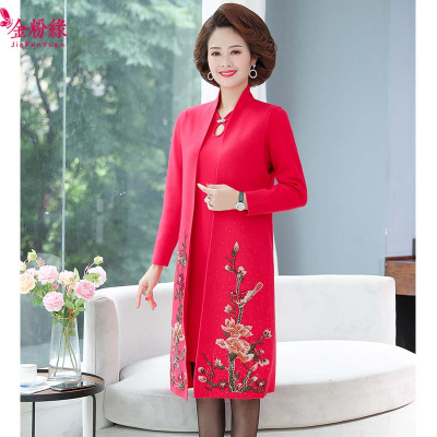 语娄中年妈妈冬装外套加肥加大码套装老年人打底衫旗袍连衣裙2020新款2021大码女装