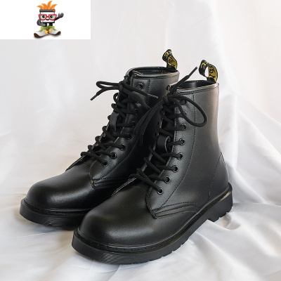 马丁靴男韩版潮流百搭高帮鞋春季机车网红雪地靴男士黑色皮靴子闪潮
