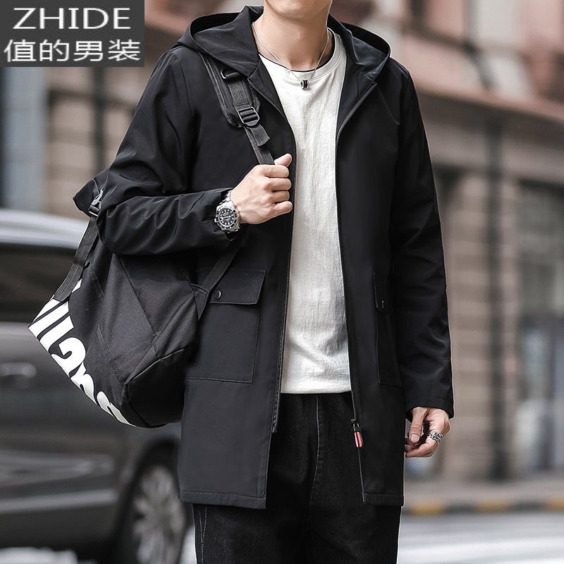 suntek男士外套2020春秋季韩版潮流帅气中长款风衣男装薄款休闲夹克