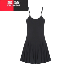 YIBUSHENG纯欲风黑色吊带连衣裙女季辣妹小个子百褶裙A字裙短裙