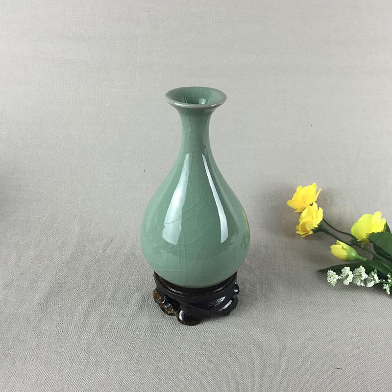 客家龙泉青瓷花插茶道摆件创意水培陶瓷时尚小花器花瓶家居装饰品 三维工匠 哥窑铁线粉青小号玉壶