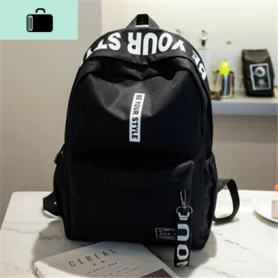 书包男学生韩版潮流男生初中生双肩包男孩中学帆布包女个性背包男NEWLAKE340黑色白字母