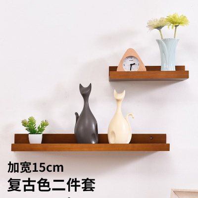 家柏饰(CORATED)客厅墙上置物架卧室壁挂电视背景墙装饰架一字实木板简约现代书架 复古色两件套