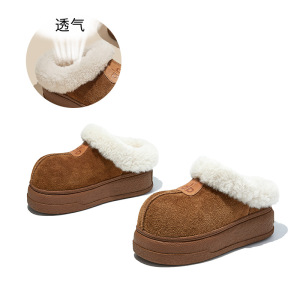 头层牛皮发泡底卡皮巴拉雪地靴女冬季新款保暖棉鞋复古靴子女