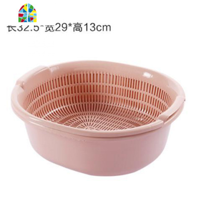 塑料双层洗菜篮厨房篮子果盘多功能圆形洗菜盆水果篮 FENGHOU 加厚蓝色