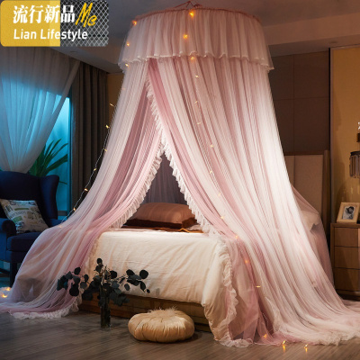 网红床幔ins免安装蚊帐吊顶式圆顶公主风家用双层加密1.5/1.8m床 三维工匠