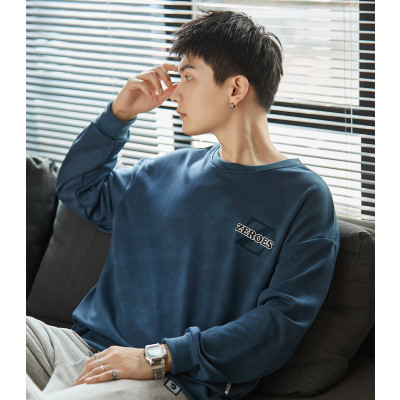 [3件8.5折101.2元,叠加优惠券]唐狮男士纯色圆领卫衣韩系日系时尚宽松休闲风运动风左胸细节长袖卫衣