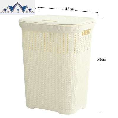 大号方形塑料仿藤编脏衣篮带盖洗衣篮脏衣服收纳筐脏衣篓收纳篮 三维工匠