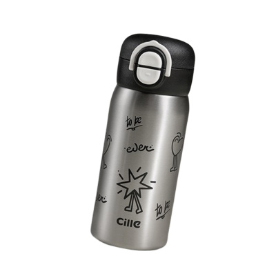 希乐保温杯350ml不锈钢双饮便携涂鸦酷银XB-25150