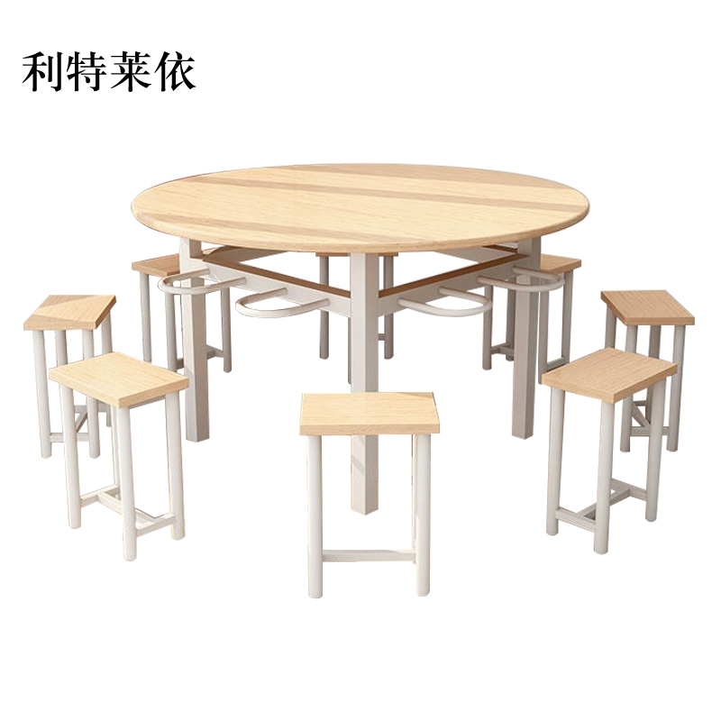 利特莱依餐桌学校食堂小吃店快餐桌椅饭堂橡木色圆桌1200*750[含椅]
