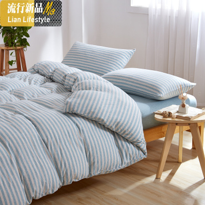 针织棉天竺棉四件套 日式条纹A类床笠床单款 三维工匠