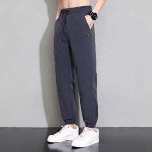 夏季冰丝男休闲裤薄款拼接个性时尚休闲九分卫裤
