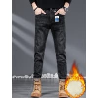 青年百搭牛仔裤加绒冬季舒适品质长裤弹力修身直筒休闲裤男士