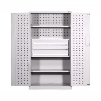 迅迈 带挂板内三抽灰白色加厚版 重型多功能工具柜车间双开门钢制柜工具五金收纳整理储物柜