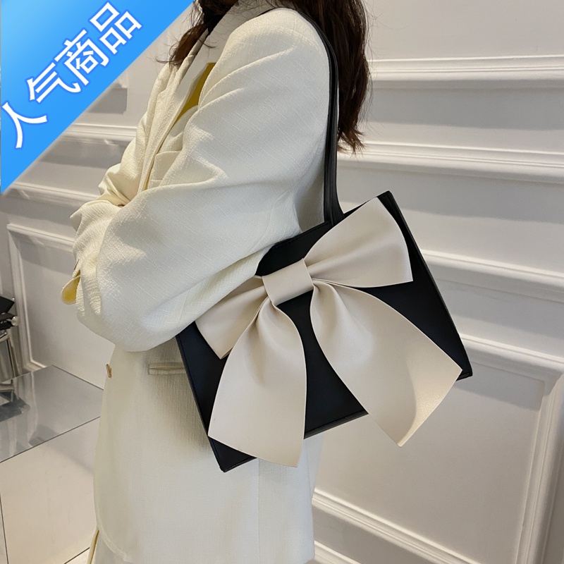 封后秋冬撞色大包包2021新款时尚手提女包蝴蝶结单肩腋下方包百搭ins女斜挎包