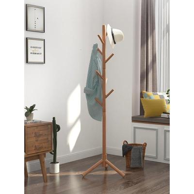 实木衣帽架落地式挂衣架子简易卧室家用挂衣服挂包置物架简约现代