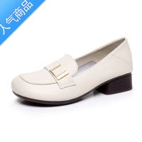 SUNTEK乐福鞋女2023春季百搭小皮鞋一脚蹬软底妈妈鞋子圆头大码粗跟单鞋