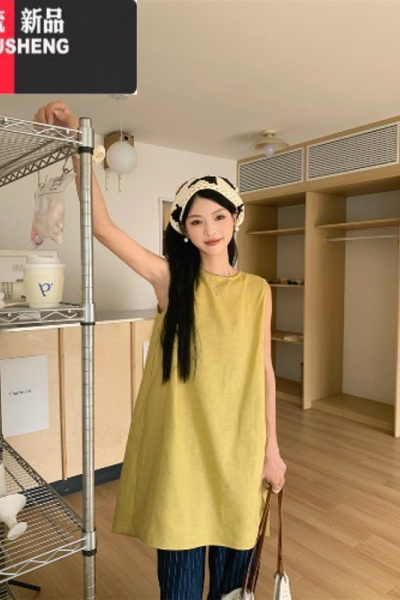 YIBUSHENG奶乖恰恰~甜美少女感A字无袖连衣裙女季设计感叠穿背心裙