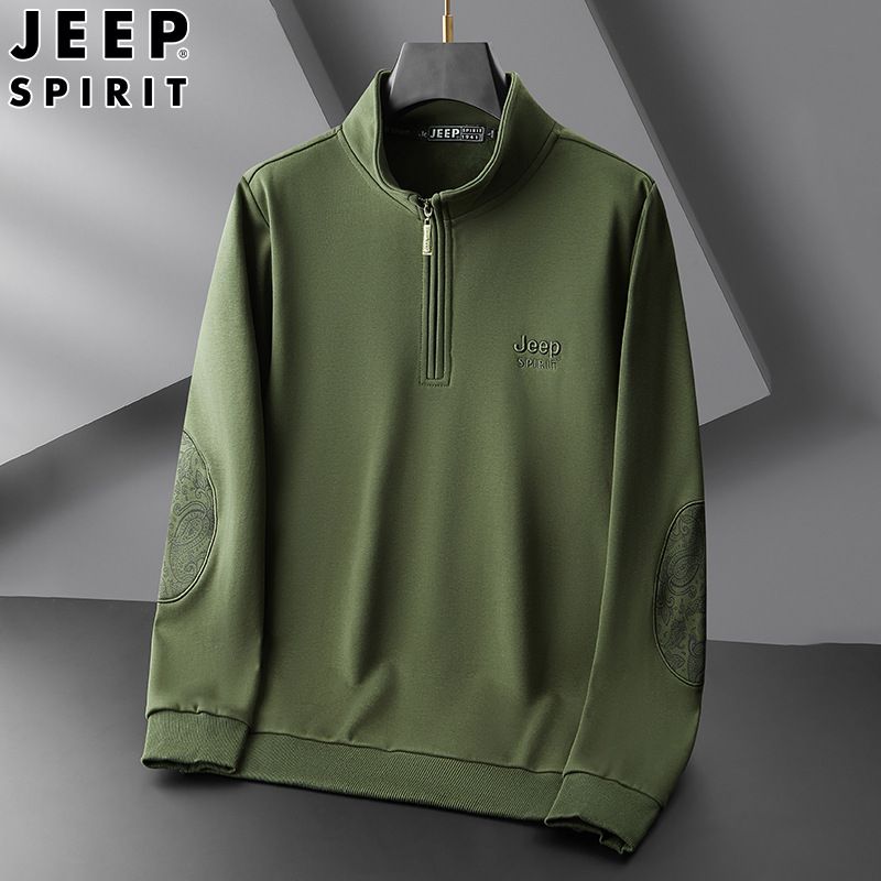 JEEP SPIRIT秋季新款加绒卫衣时尚潮流男士刺绣立领上衣